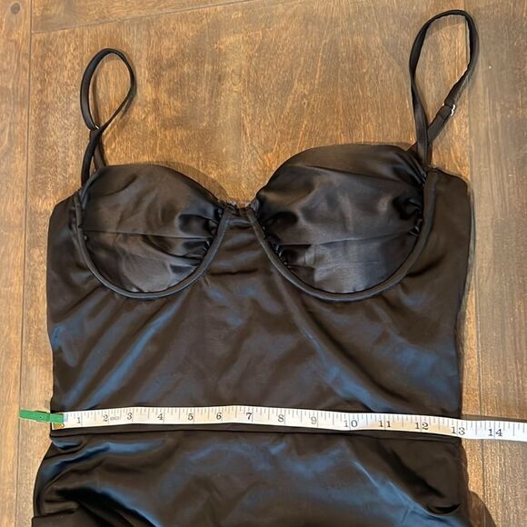 NWT Satin Spaghetti Straps Ruched Bodycon Slit Maxi Cocktail Elegant Dress - Picture 13 of 16